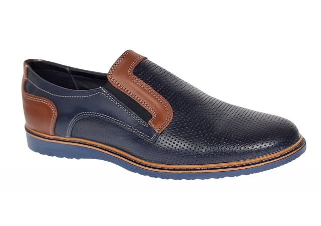 Pantofi barbati casual din piele naturala - Model bleumarin cu maro - GKR332EBL